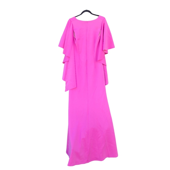 Black Halo Baldwin Ruffle Long Sleeve Gown in Pink Wink. Crepe Gown. Size 8 - Picture 3 of 9